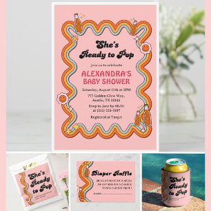 Invitación Groovy Ella Está Lista Para Chica de Polvo Rosa Po