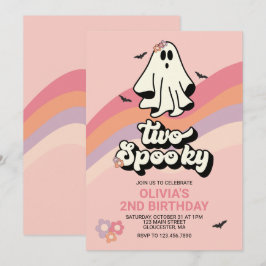 Invitación groovy Fantasma retro Halloween Dos Cumpleaños Esp