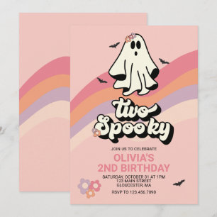 Invitación groovy Fantasma retro Halloween Dos Cumpleaños Esp