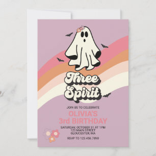 Invitación Groovy Fantasma retro Halloween Tres Espíritu Cump
