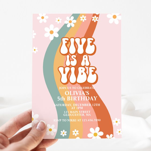 Invitación Groovy Five es un ambiente daisy cumpleaños 5 arco (Subido por el creador)