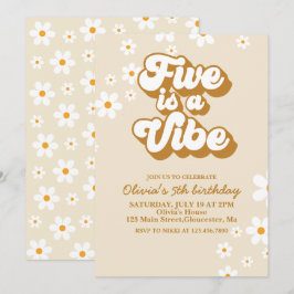 Invitación Groovy Five es un ambiente Retro Daisy cumpleaños 