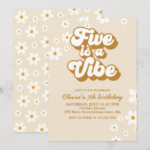 Invitación Groovy Five es un ambiente Retro Daisy cumpleaños
