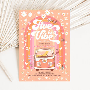Invitación Groovy Five es un autobús Vibe Van cumpleaños 5