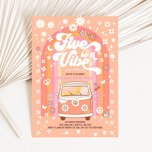 Invitación Groovy Five es un autobús Vibe Van cumpleaños 5 (Subido por el creador)