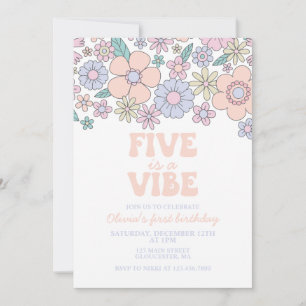 Invitación Groovy Five es un Vibe Retro Floral de 5 años