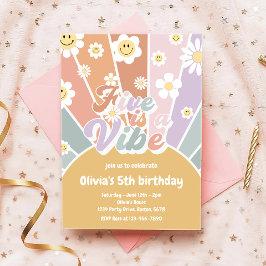 Invitación Groovy Five es un Vibe Retro Sunshine 5 cumpleaños