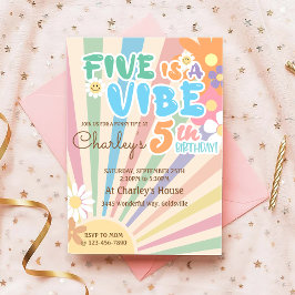 Invitación Groovy Five es un Vibe Retro Sunshine 5 cumpleaños
