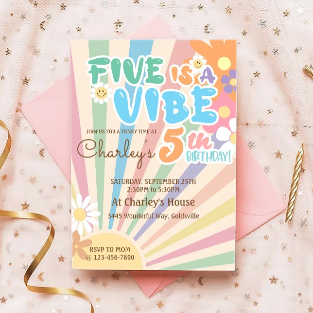 Invitación Groovy Five es un Vibe Retro Sunshine 5 cumpleaños (Subido por el creador)