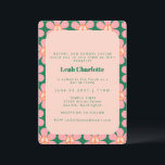 Invitación Groovy Flor Retro Paz Bat Verde Rosa Mitzvah<br><div class="desc">Invitación Groovy Retro Flower Peace Pink and Green Bat Mitzvah</div>
