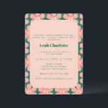 Invitación Groovy Flor Retro Paz Bat Verde Rosa Mitzvah<br><div class="desc">Invitación Groovy Retro Flower Peace Pink and Green Bat Mitzvah</div>