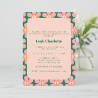 Groovy Flor Retro Paz Bat Verde Rosa Mitzvah