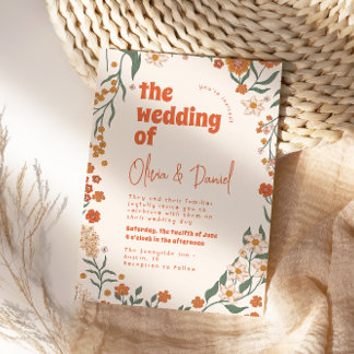 Invitación Groovy Floral Vintage Retro Boda
