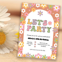 Invitación Groovy Flowers Chica Fiesta de Cumpleaños Hippie