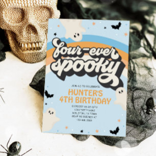 Invitación Groovy Four-ever Spooky Boy 4 Birthday Halloween
