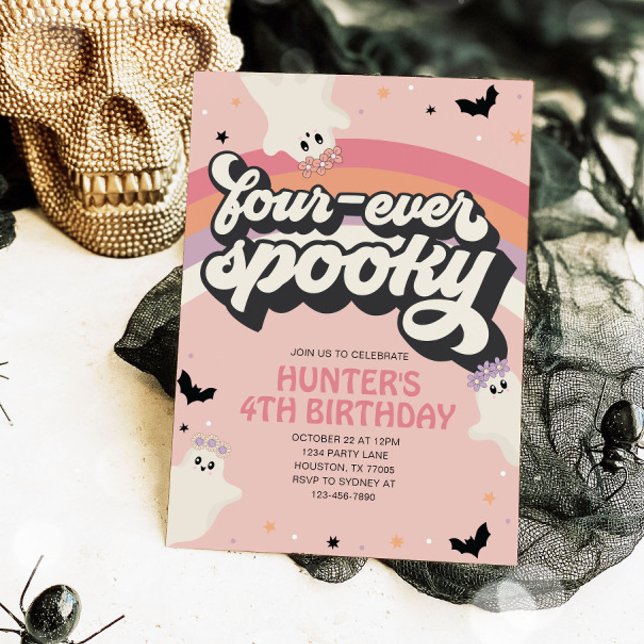 Invitación Groovy Fourever Tocante Chica 4º cumpleaños Hallow (Subido por el creador)