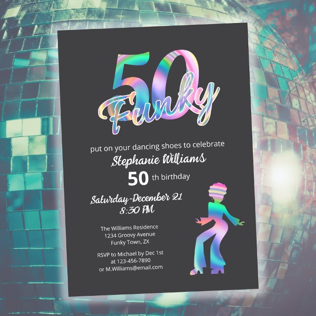 Invitación Groovy Funky Disco Ty Dye 50 cumpleaños de las muj (Subido por el creador)