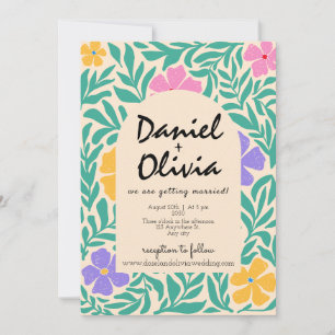 Invitación Groovy Funky Floral con Boda QR