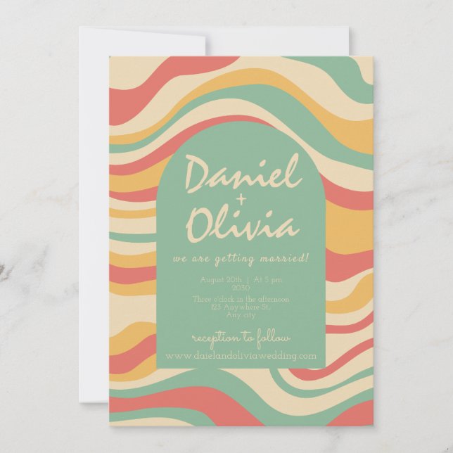 Invitación Groovy Funky Hippie con Boda QR (Anverso)