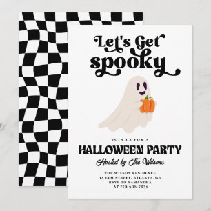 Invitación Groovy Ghost Hagamos Halloween con miedo