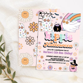 Invitación Groovy Ghost Hippie Halloween cumpleaños