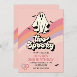 Invitación groovy Ghost retro Halloween Dos cumpleaños espelu
