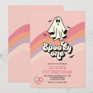 Invitación Groovy Ghost retro Halloween Espeluznante Cumpleañ