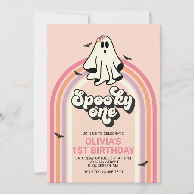 Invitación groovy Ghost retro Halloween Spooky Un cumpleaños (Anverso)