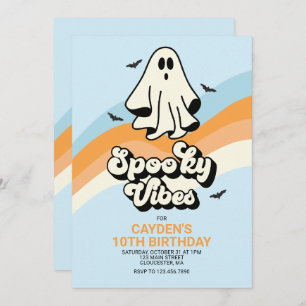 Invitación groovy Ghost retro Halloween Spooky Vibes Blue