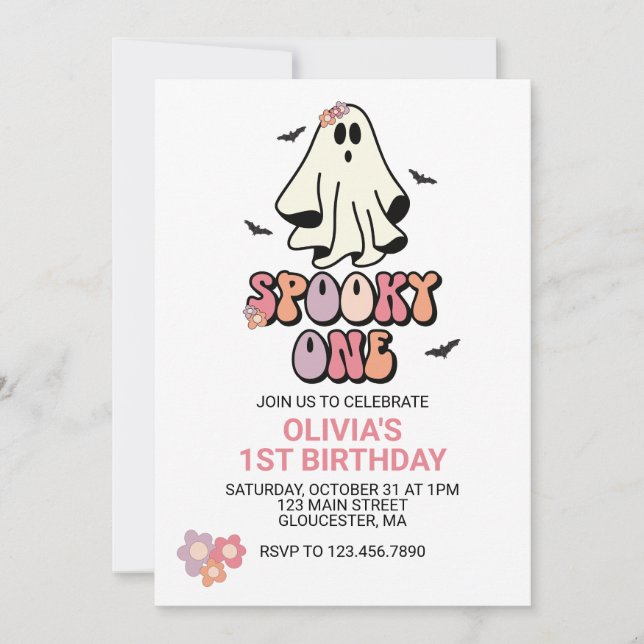 Invitación Groovy Ghost Spooky Un cumpleaños de Halloween (Anverso)