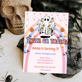 Invitación Groovy Ghost Trick o Trate Halloween Cumpleaños
