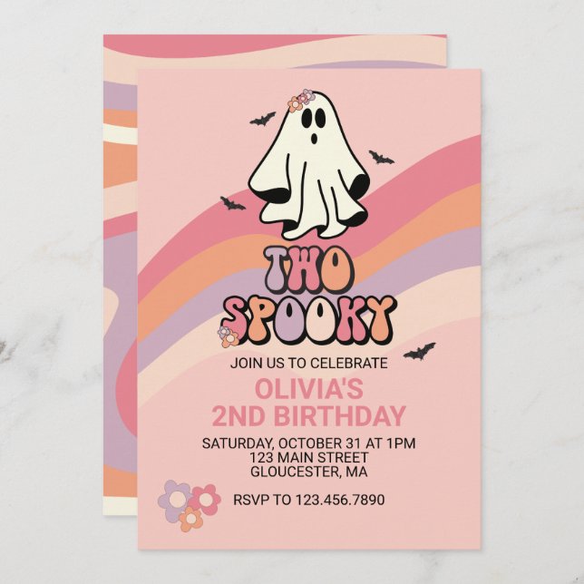 Invitación Groovy Ghost Two Spooky Halloween Birthday Invitte (Anverso / Reverso)