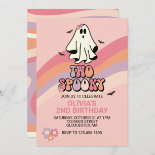 Invitación Groovy Ghost Two Spooky Halloween Birthday Invitte