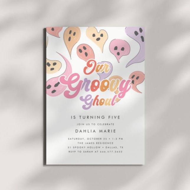 Invitación Groovy Ghoul Tocó Chicas Halloween Cumpleaños (Subido por el creador)