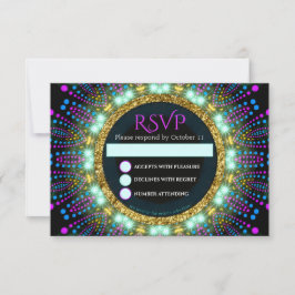 Invitación Groovy Glow Blacklight Bat Mitzvah RSVP Card