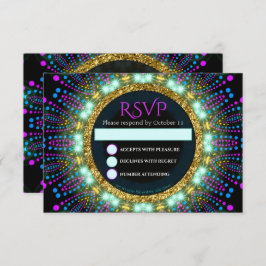 Invitación Groovy Glow Blacklight Bat Mitzvah RSVP Card
