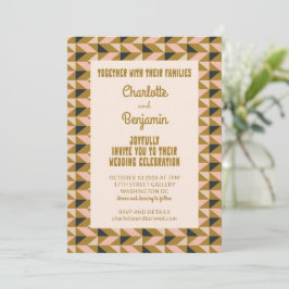 Invitación Groovy Gold All in One Retro Art Deco Boda