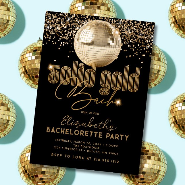 Invitación Groovy Gold Disco Sólido Oro Despedida de soltera  (Subido por el creador)