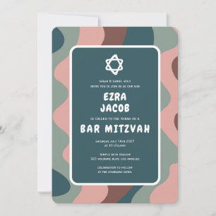 Invitación Groovy Green Waves Star of David Personalizado Bar
