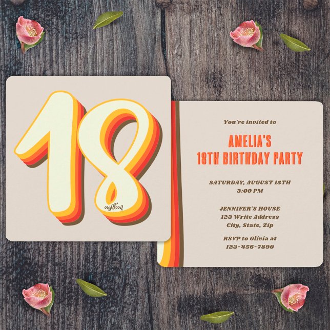 Invitación Groovy Gris Simple Moderno Retro Groovy 18 cumplea (Front and Back)