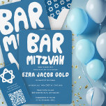 Invitación Groovy Handlettering Personalizado Bar Mitzvah Blu<br><div class="desc">¡Tarjeta perfecta para anunciar un bar mitzvah! ¡La mano hizo arte para ti con la letra en la parte delantera y trasera! ¡TODO PERSONALIZABLE! Haga clic en "Personalizar" para editar el texto. Haga clic en "editar usando la herramienta de diseño" para ajustar los tipos de letra, los colores y las...</div>