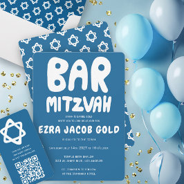 Invitación Groovy Handlettering Personalizado Bar Mitzvah Blu