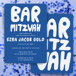 Invitación Groovy Handlettering Personalizado Bar Mitzvah Blu<br><div class="desc">¡Tarjeta perfecta para anunciar un bar mitzvah! ¡La mano hizo arte para ti con la letra en la parte delantera y trasera! ¡TODO PERSONALIZABLE! Haga clic en "Personalizar" para editar el texto. Haga clic en "editar usando la herramienta de diseño" para ajustar los tipos de letra, los colores y las...</div>