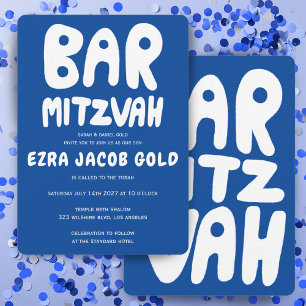 Invitación Groovy Handlettering Personalizado Bar Mitzvah Blu