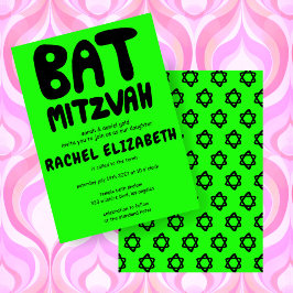 Invitación Groovy Handlettering Personalizado Bat Mitzvah Neo