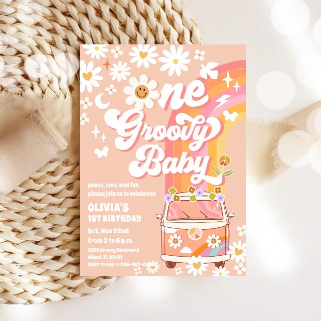 Invitación Groovy Hippie 1st Birthday Invitation (Subido por el creador)