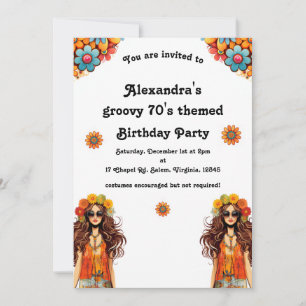 Invitación Groovy Hippie Hippy Fiesta de cumpleaños temática 