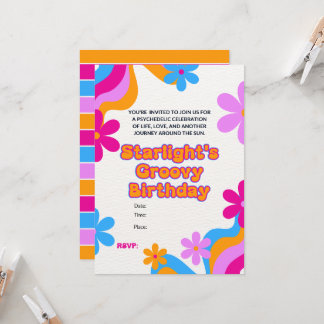 Invitación Groovy Hippie Love Peace and Love Celebration