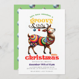 Invitación Groovy Hippie Reindeer Disco Funny Navidades Fiest