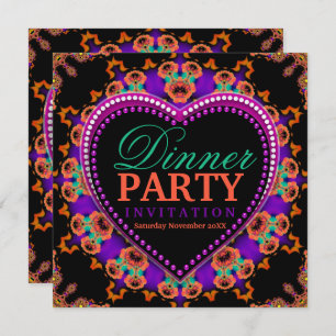 Invitación Groovy Hippy Love Bohemian Dinner Fiesta